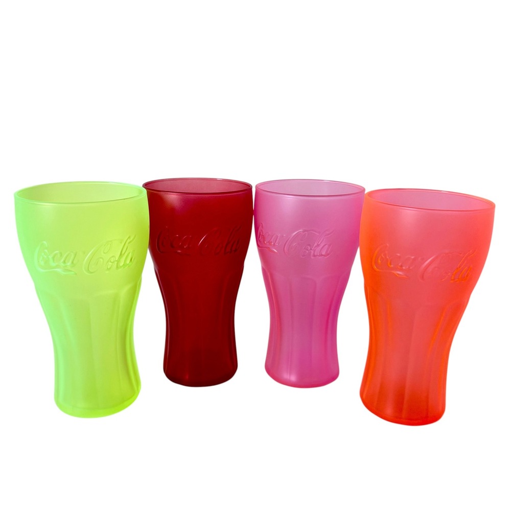 Luminarc Coca Cola Techno Color Neon Glass Tumblers Set of 4 France Y2K Retro